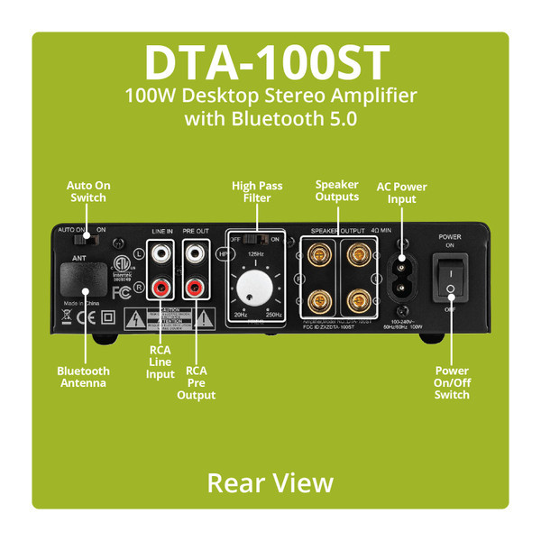 Dayton Audio DTA-100ST wzmacniacz z Bluetooth i filtrem górnoprzepustowym
