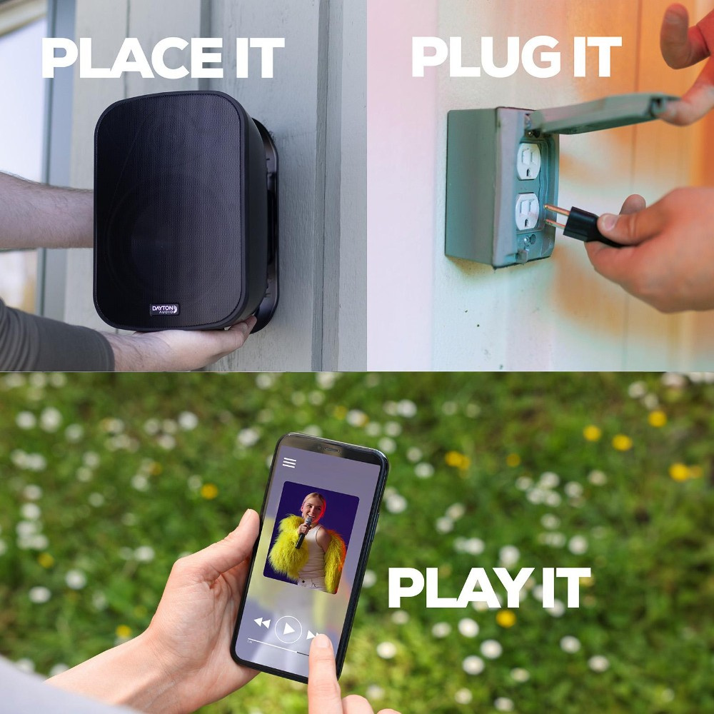 Dayton Audio IO65XP, aktywne 6,5-calowe głośniki zewnętrzne, czarna para