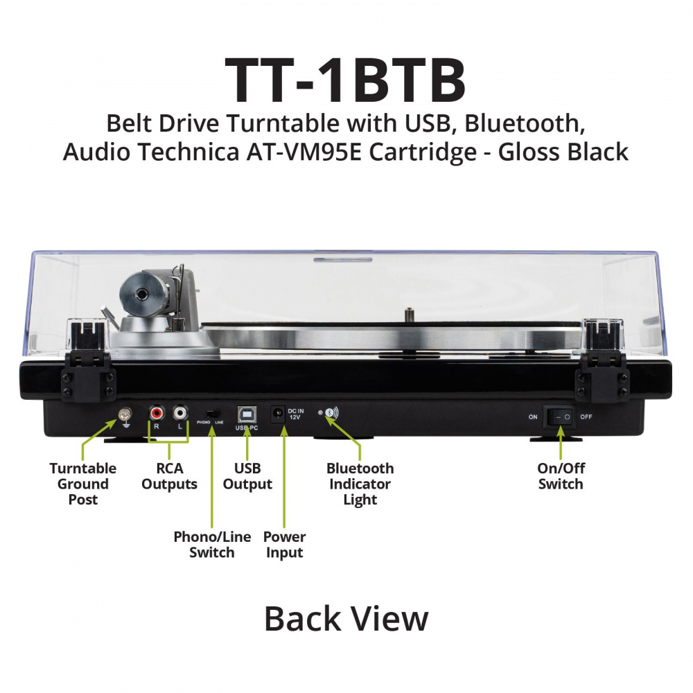 Dayton Audio TT-1BTB, gramofon z BT, USB i wbudowanym RIAA, czarny