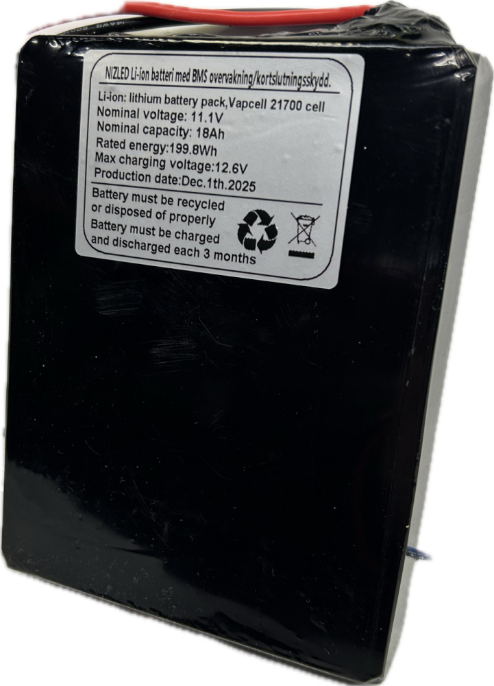 Akumulator Li-ion 12,6 (11,1 V) 18 Ah vapcell (BMS), (do lampy E30)