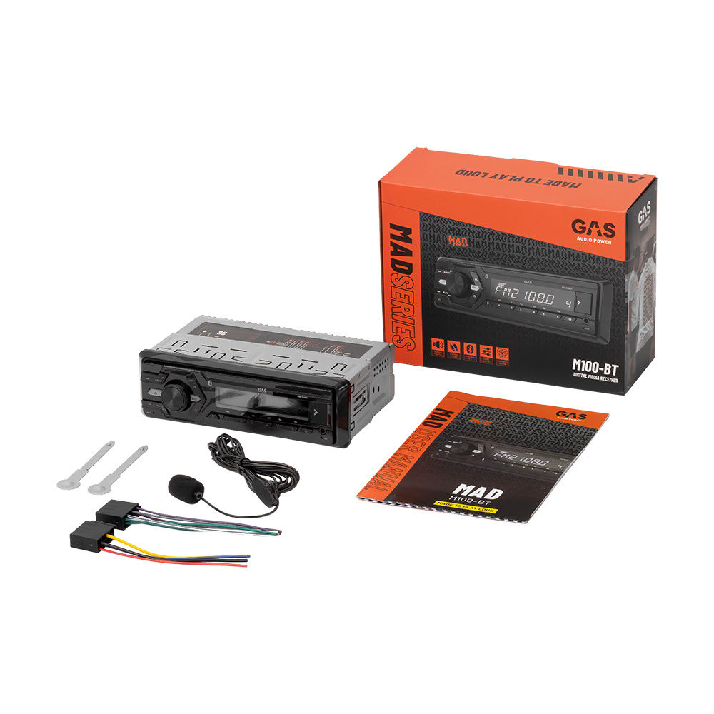 GAS MAD M100-BT, radio samochodowe z Bluetooth, AUX, USB i 2 parami wyjść liniowych