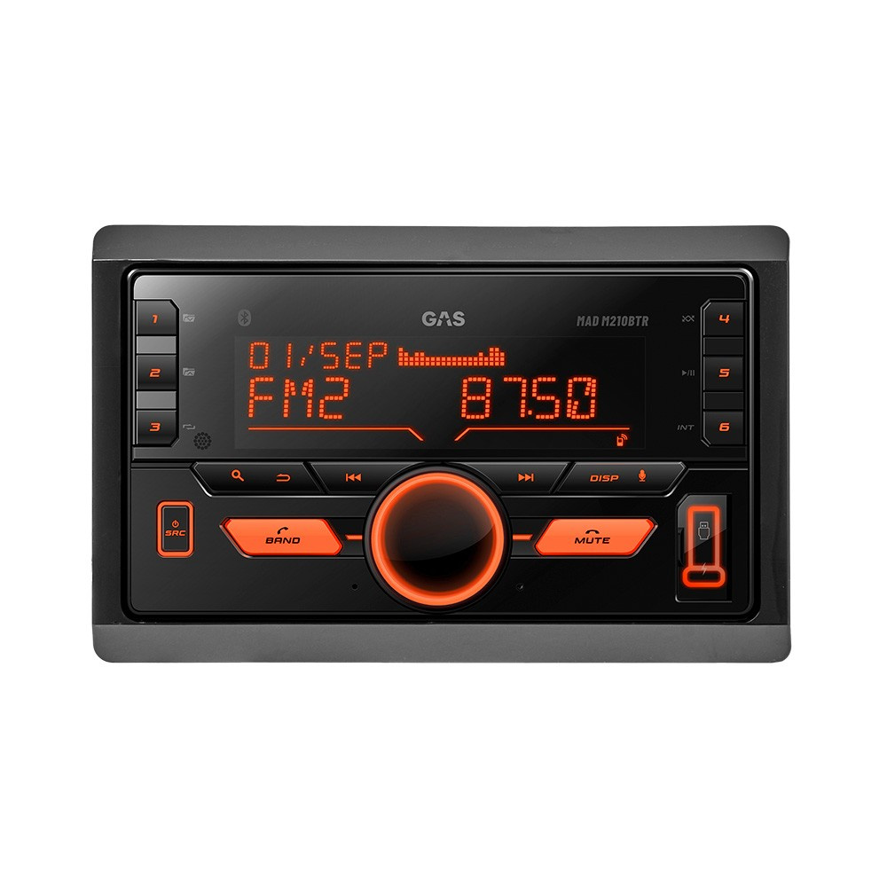 GAS MAD M210-BTR, radio samochodowe 2-DIN z Bluetooth i 2 parami wyjść niskopoziomowych