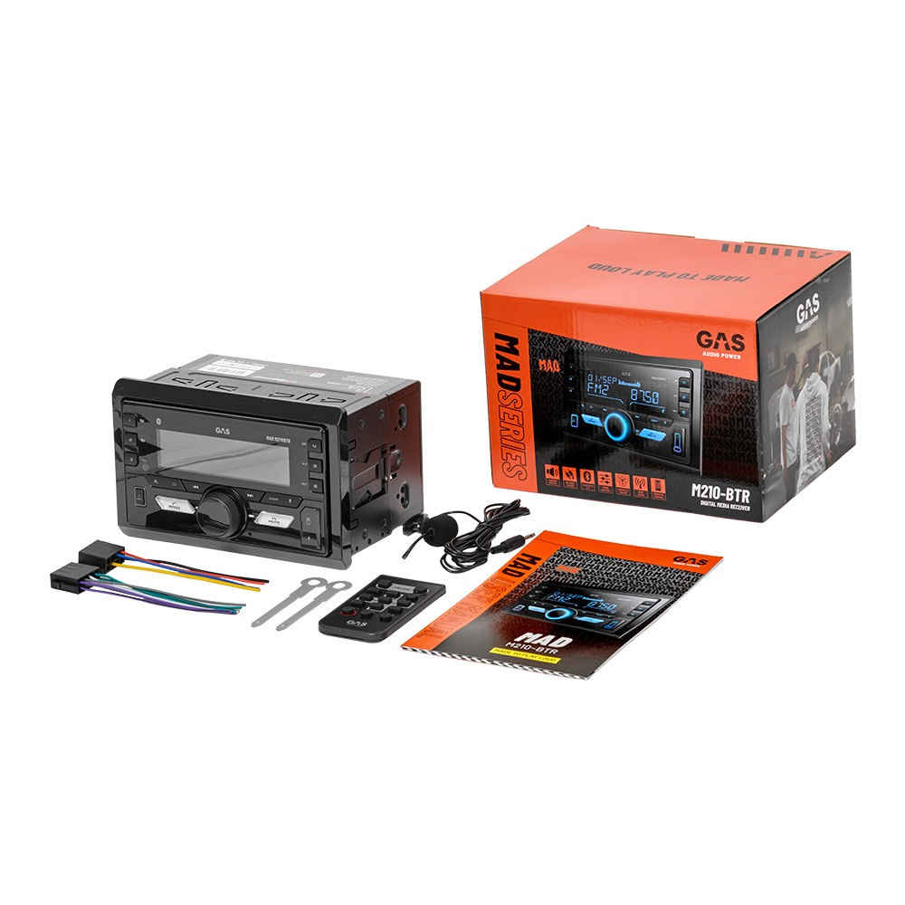GAS MAD M210-BTR, radio samochodowe 2-DIN z Bluetooth i 2 parami wyjść niskopoziomowych