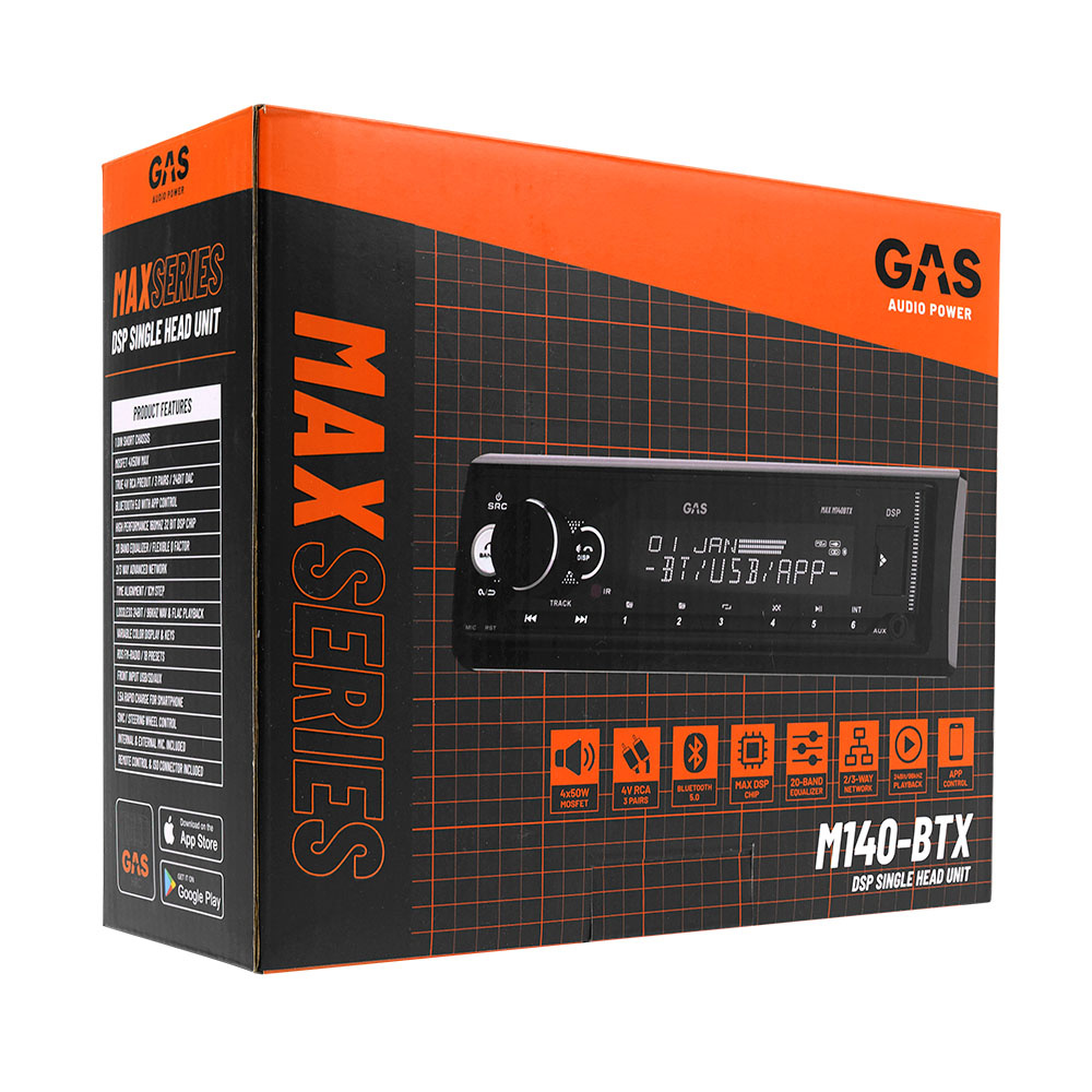 GAS MAX M140-BTX radio samochodowe z Bluetooth, 32-bitowym DSP i 3 parami (4V) wyjść liniowych