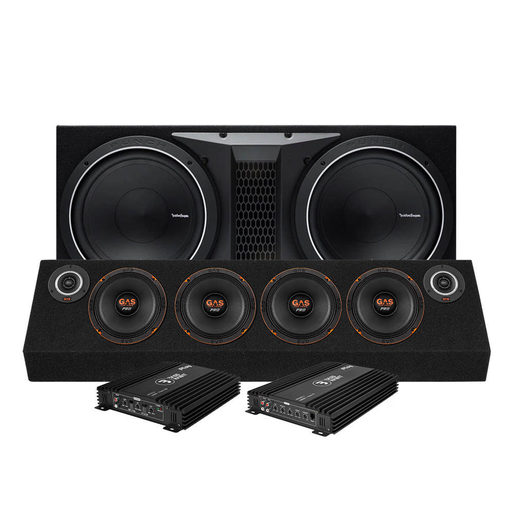 Zestaw basowy Rockford Fosgate P1-2x12 i PSB4645 raggarplanka z wzmacniaczem