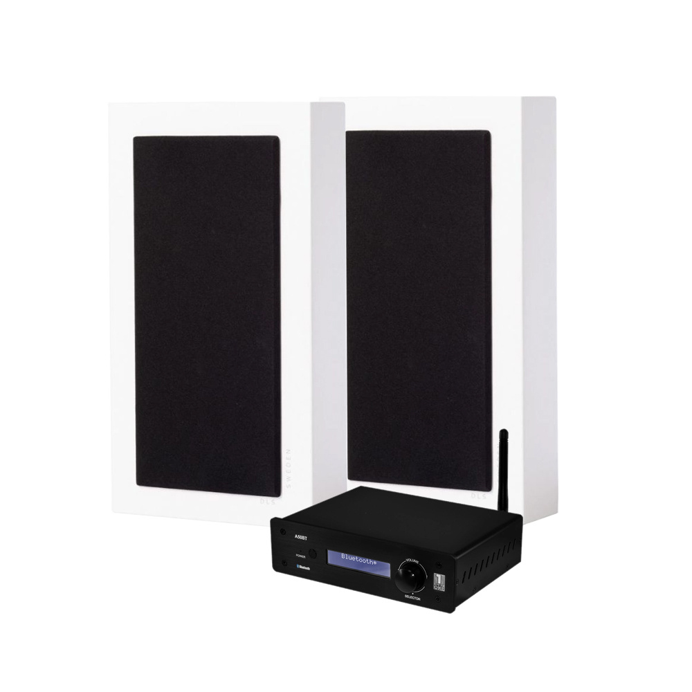 System One A50BT i pakiet stereo DLS Flatbox Midi, biały