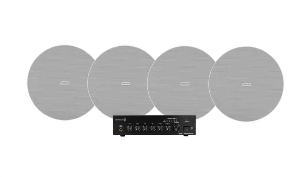 Dayton Audio DA40T z 4 szt. Fonestar Sky-6T, komercyjny zestaw 100V