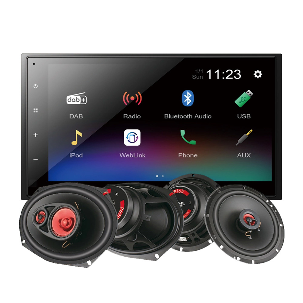 Pioneer DMH-A340DAB i głośniki Bass Habit PLAY, pakiet car audio