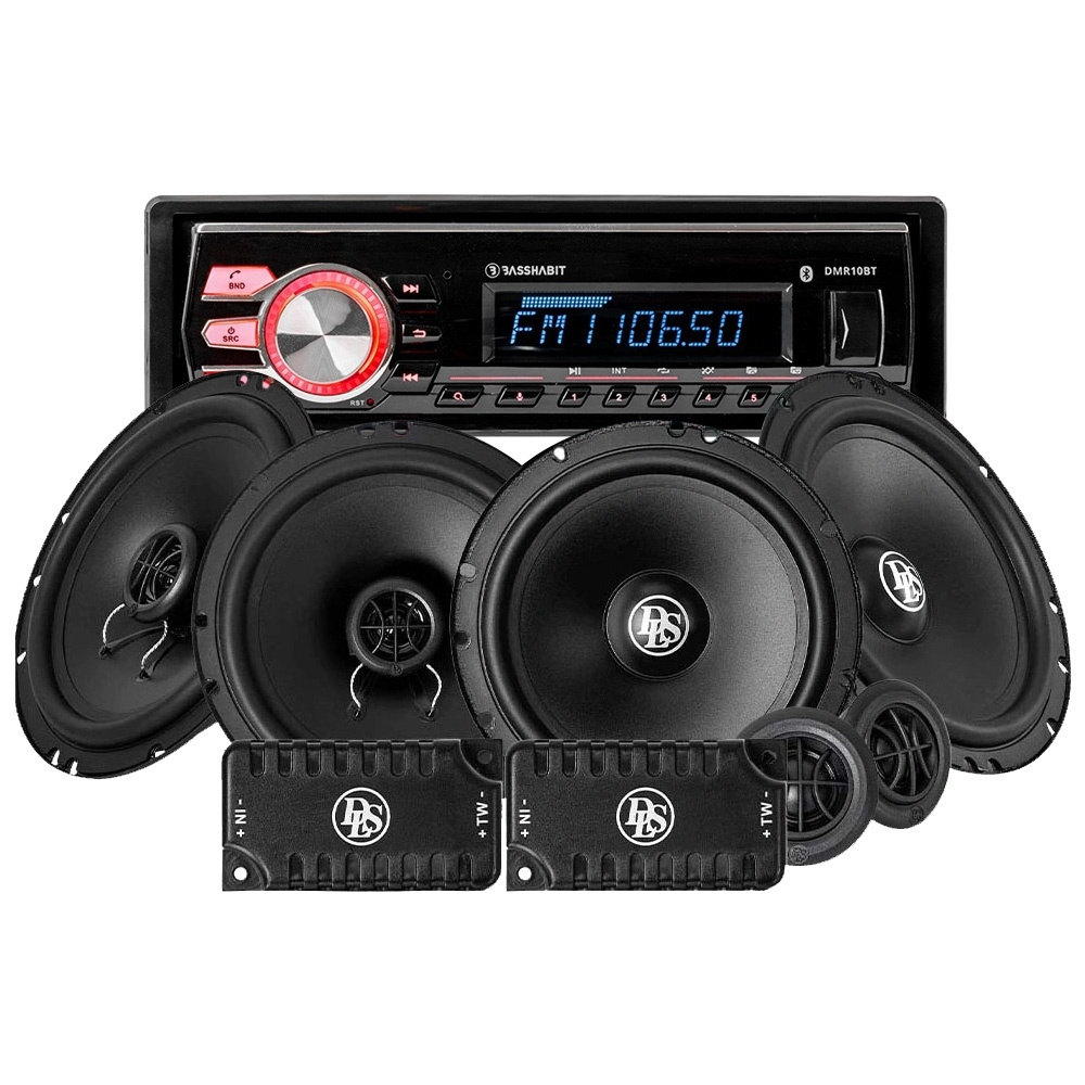 Bass Habit DMR10BT pakiet car audio z głośnikami DLS przednimi i tylnymi