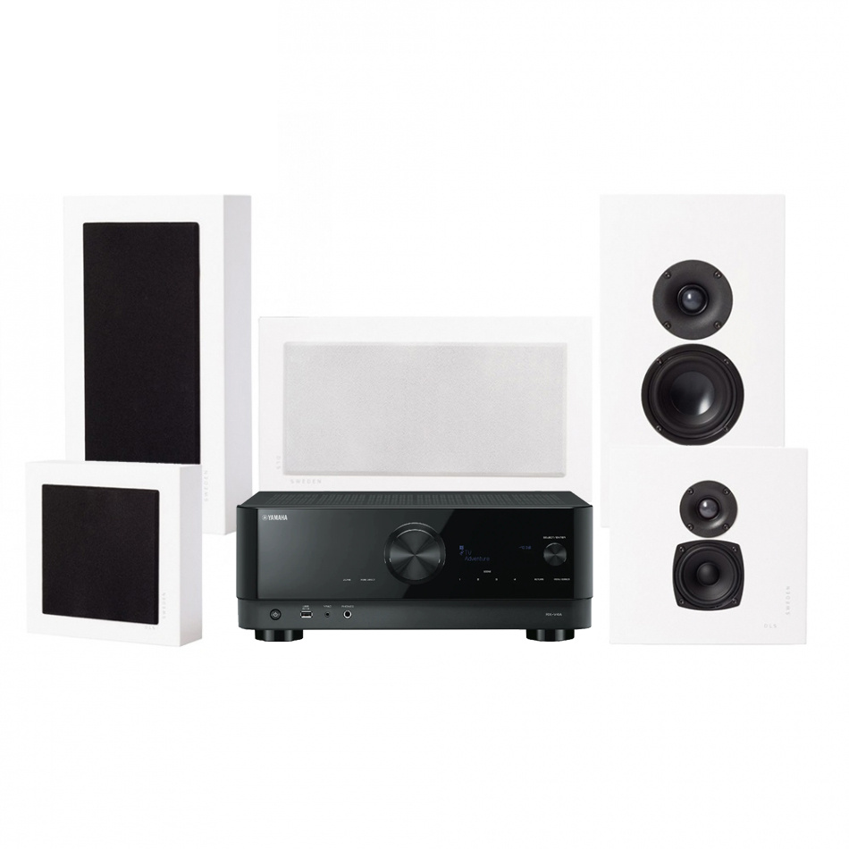 Yamaha RX-V4A & DLS Flatbox Midi zestaw kina domowego 5.0, biały