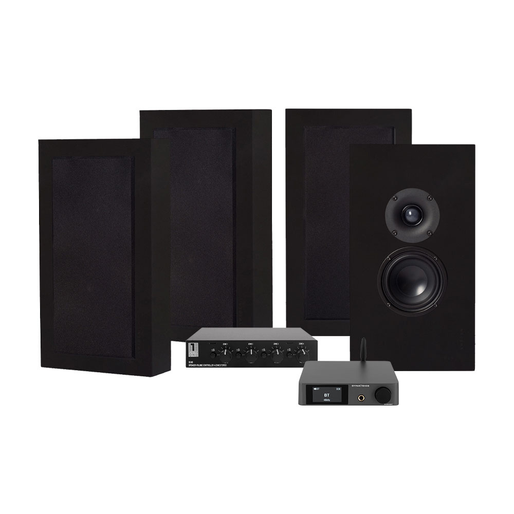 Dynavoice CA802BT, SC4B & 2 pary matowoczarnych DLS Flatbox Midi