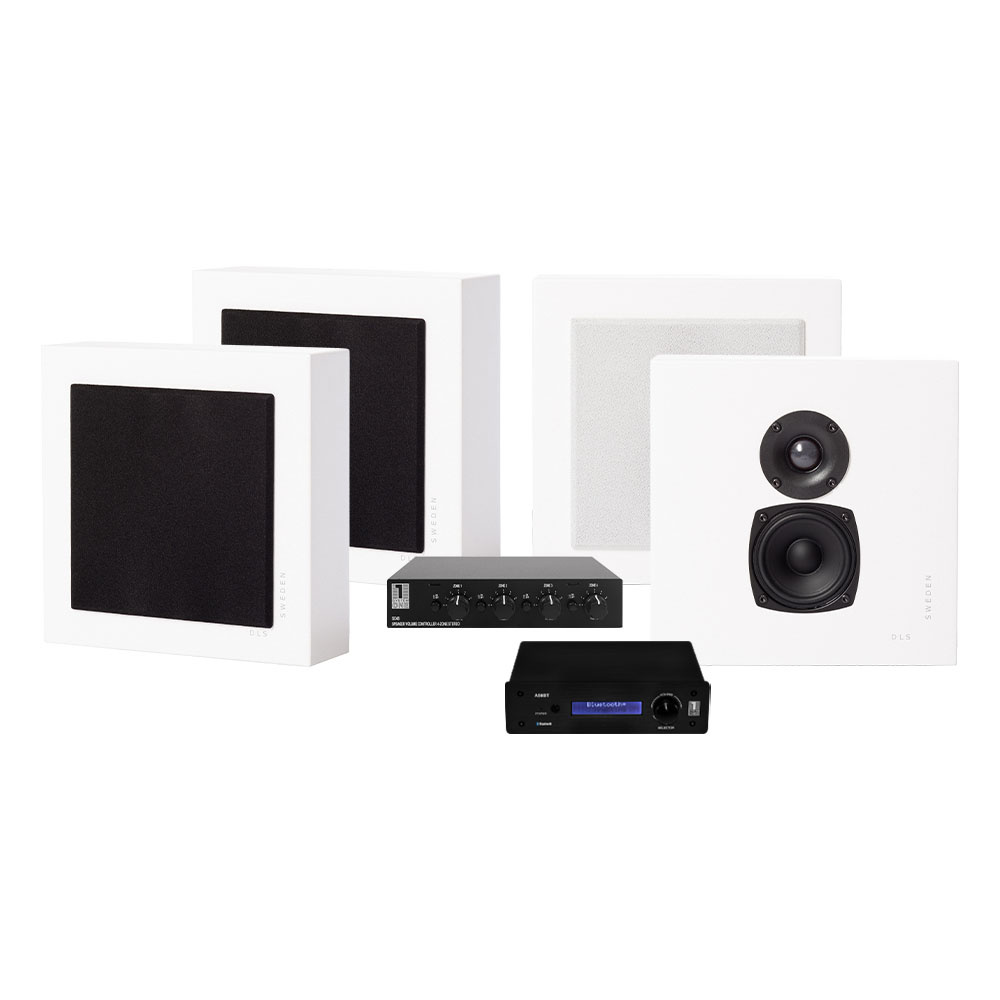 System One A50BT, SC4B & 2 pary matowobiałych DLS Flatbox Mini
