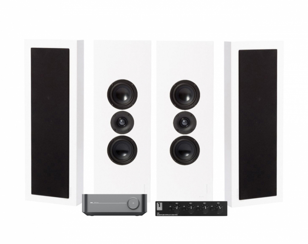 WiiM Amp, SC4B & 2 pary matowobiałych DLS Flatbox XL