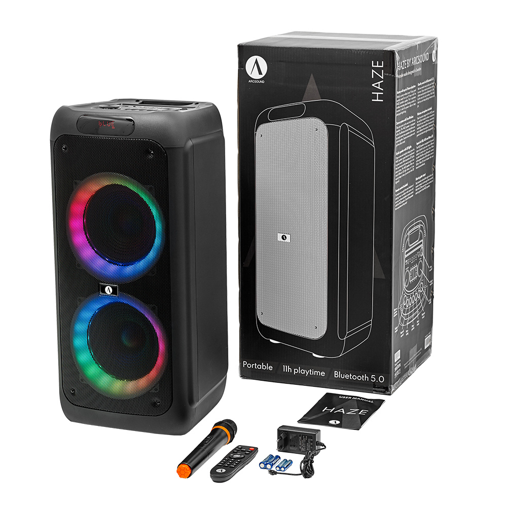 2-pak Arcsound HAZE (gen.2), głośnik imprezowy z bezprzewodowym mikrofonem i Bluetooth