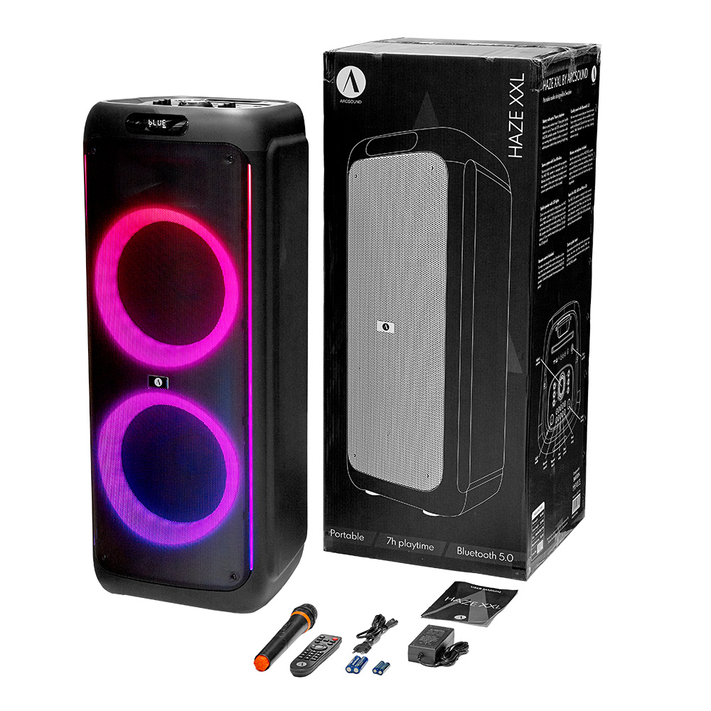 2-pak Arcsound HAZE XXL, ciężki głośnik imprezowy z bezprzewodowym mikrofonem i Bluetooth