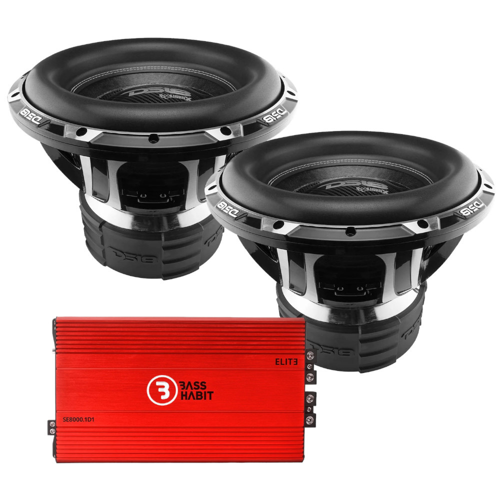 2-pak DS18 HOOLIGAN-X15.1DHE z Bass Habit SE8000.1D1, zestaw basowy