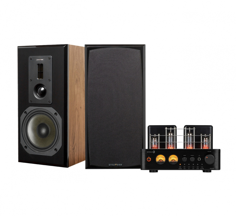 Dayton Audio HTA100 i Dynavoice DM-6II w kolorze dębu, zestaw stereo