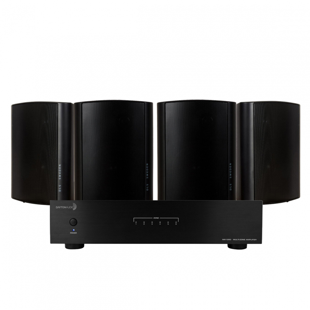 Dayton Audio MA1260 i 2 pary czarnych DLS MB6i do siłowni lub na taras