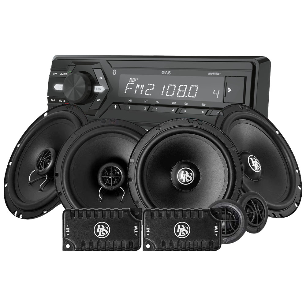 GAS MAD M100-BT z przednimi i tylnymi głośnikami DLS, pakiet car audio