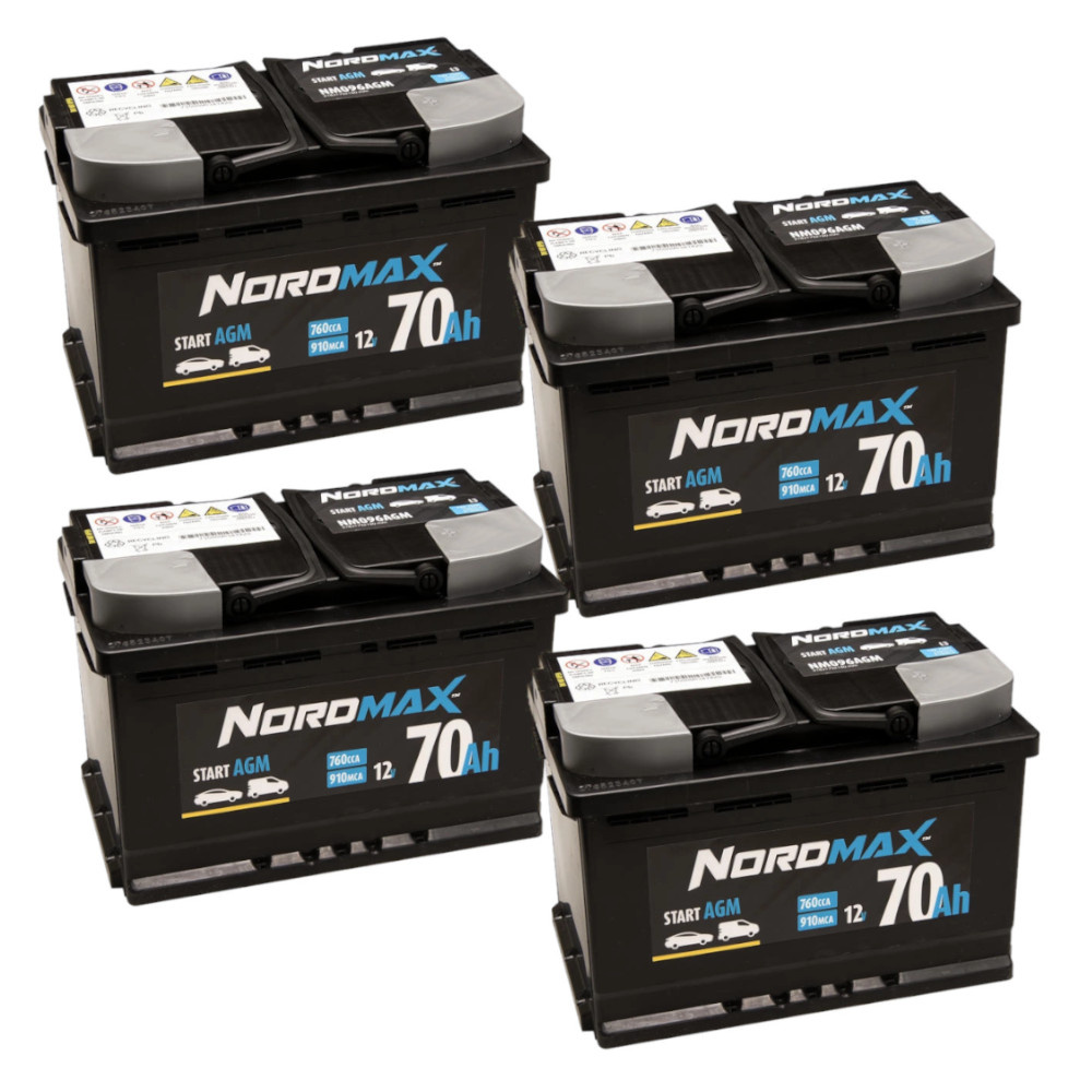 Pakiet akumulatorów, 4 szt. akumulator Nordmax AGM, 70Ah / 12V