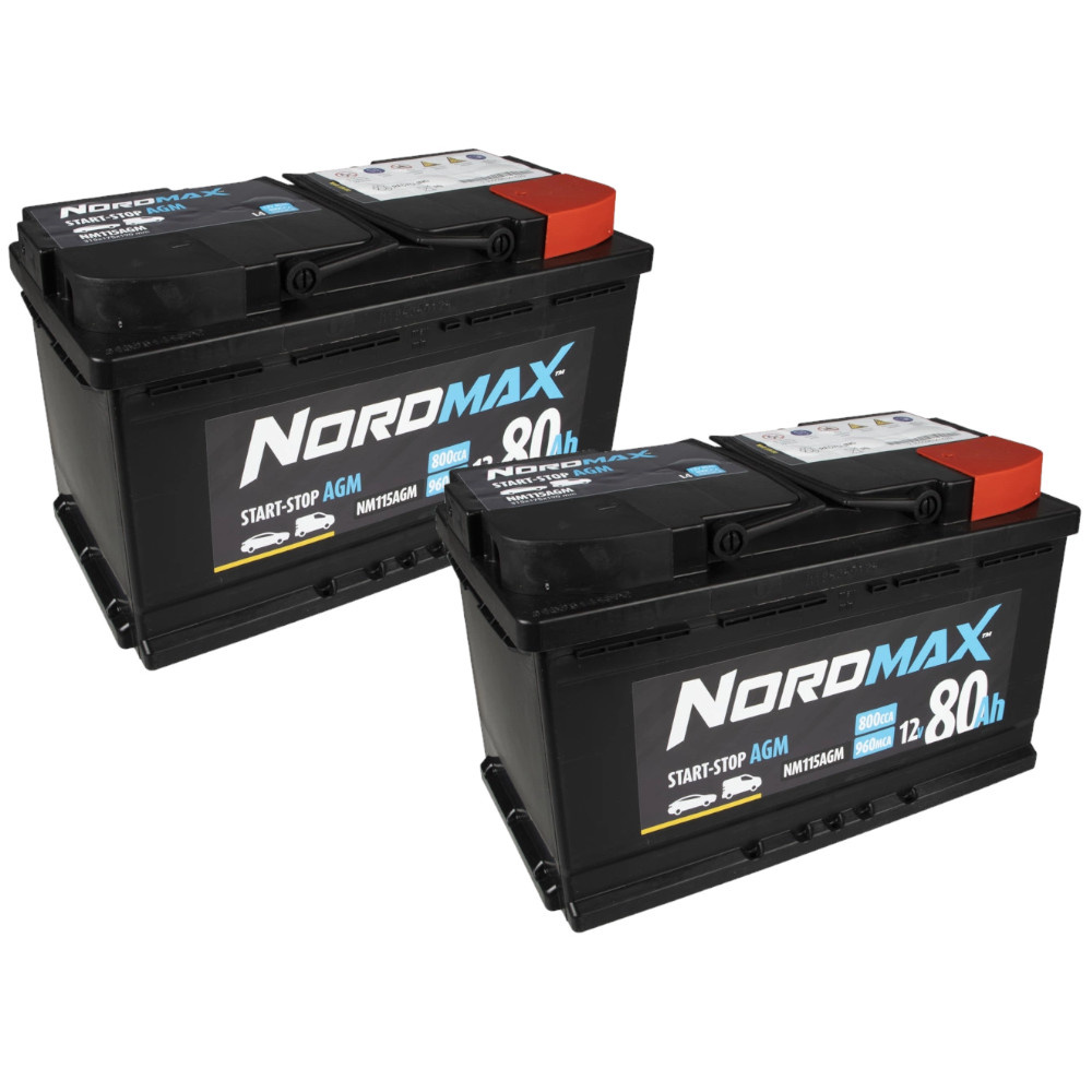 Pakiet akumulatorów, 2 szt. akumulator Nordmax AGM, 80Ah / 12V