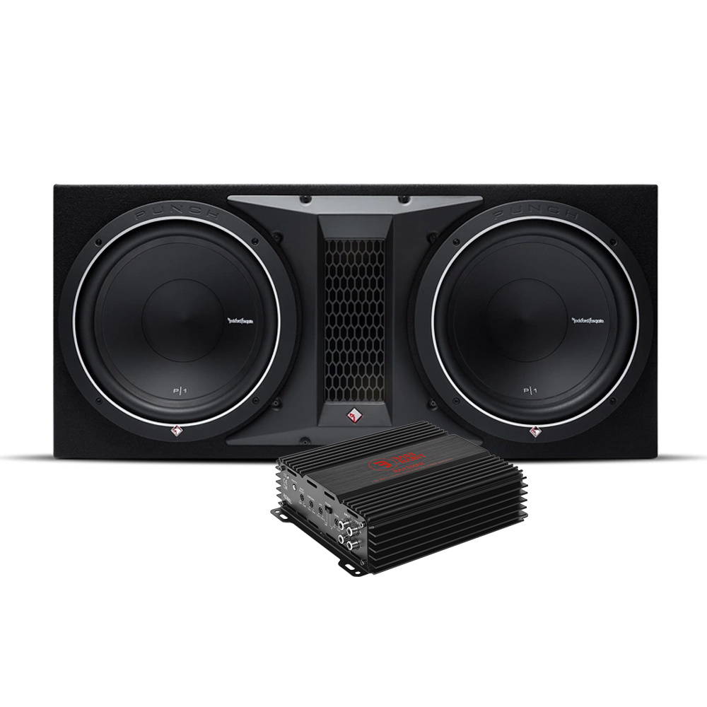 Rockford Fosgate P1-2x12 i Bass Habit Rebel RA1200W, pakiet basowy