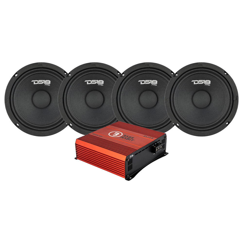 Zestaw 4 szt. DS18 PRO-GM6.4 i Bass Habit SPL ELITE 225.4DF