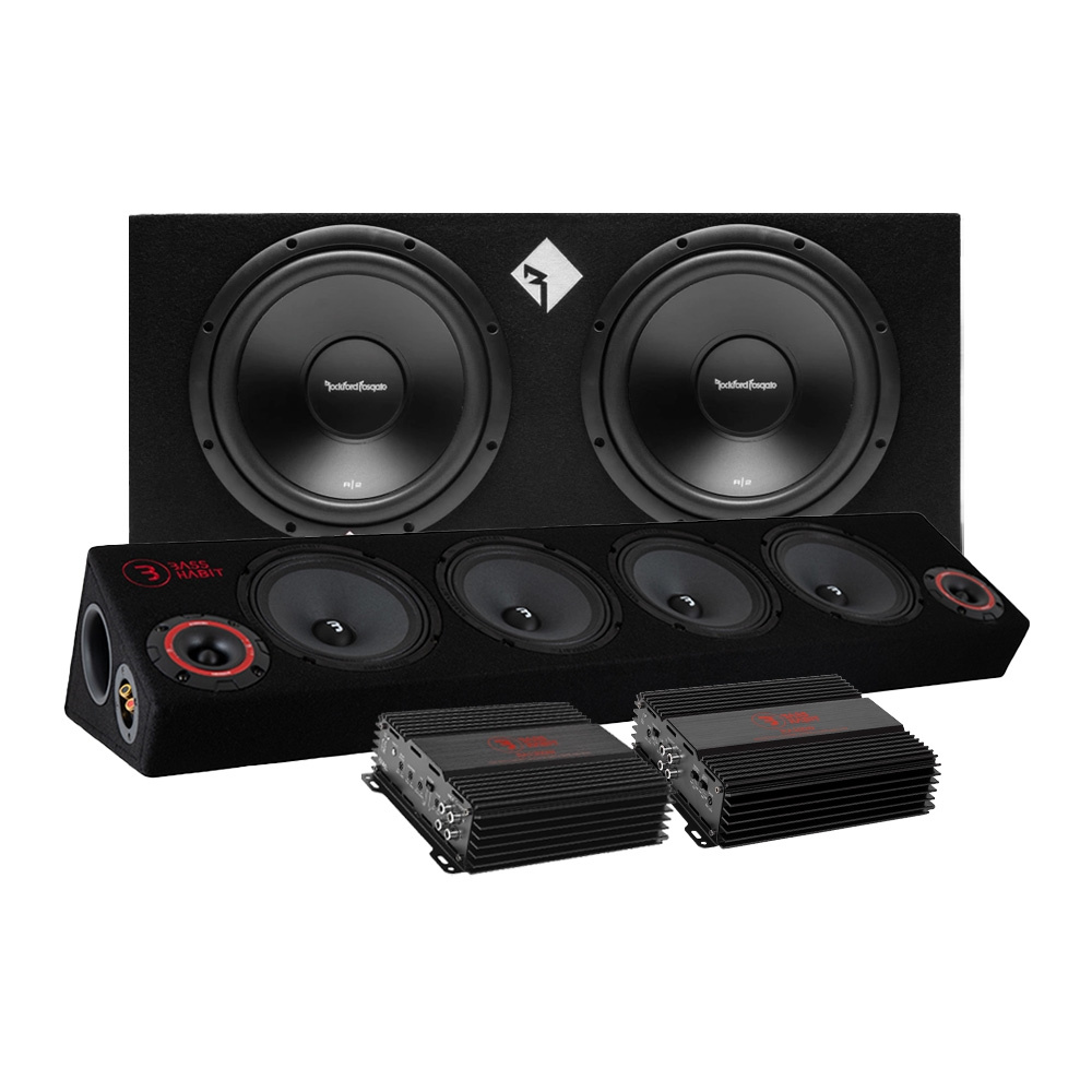 Rockford Fosgate R2-2X12 pakiet raggar z Bass Habit SPL64