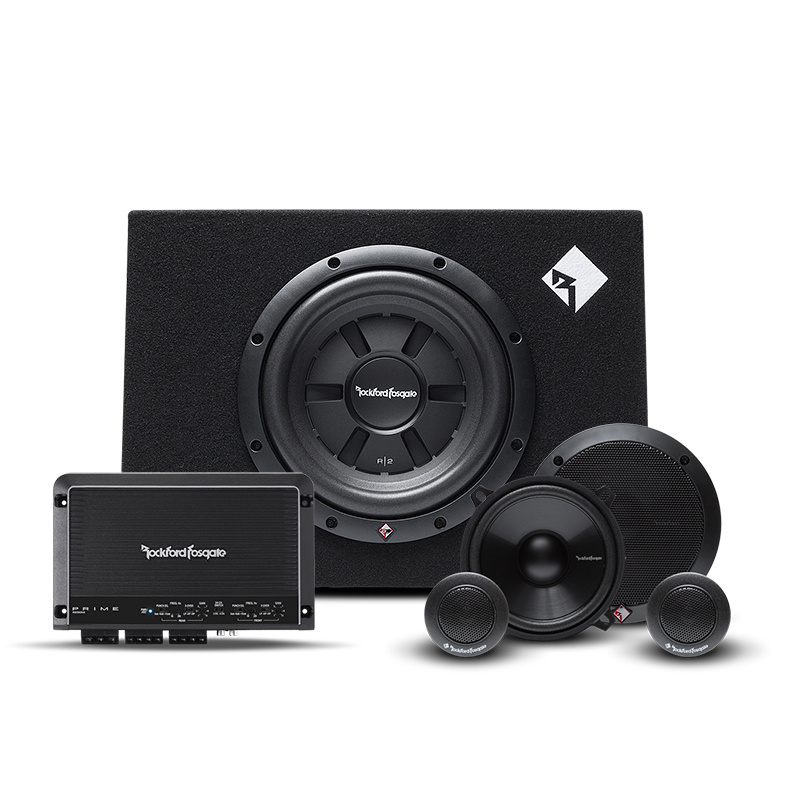Rockford Fosgate R250X4 z obudową basową R2S-1X10 i zestawem Prime