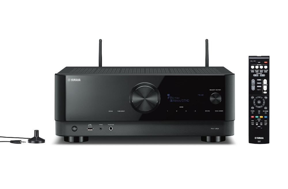 Yamaha RX-V4A i DLS Flatbox Slim Large On-Wall, zestaw kina domowego 5.0, matowa czerń