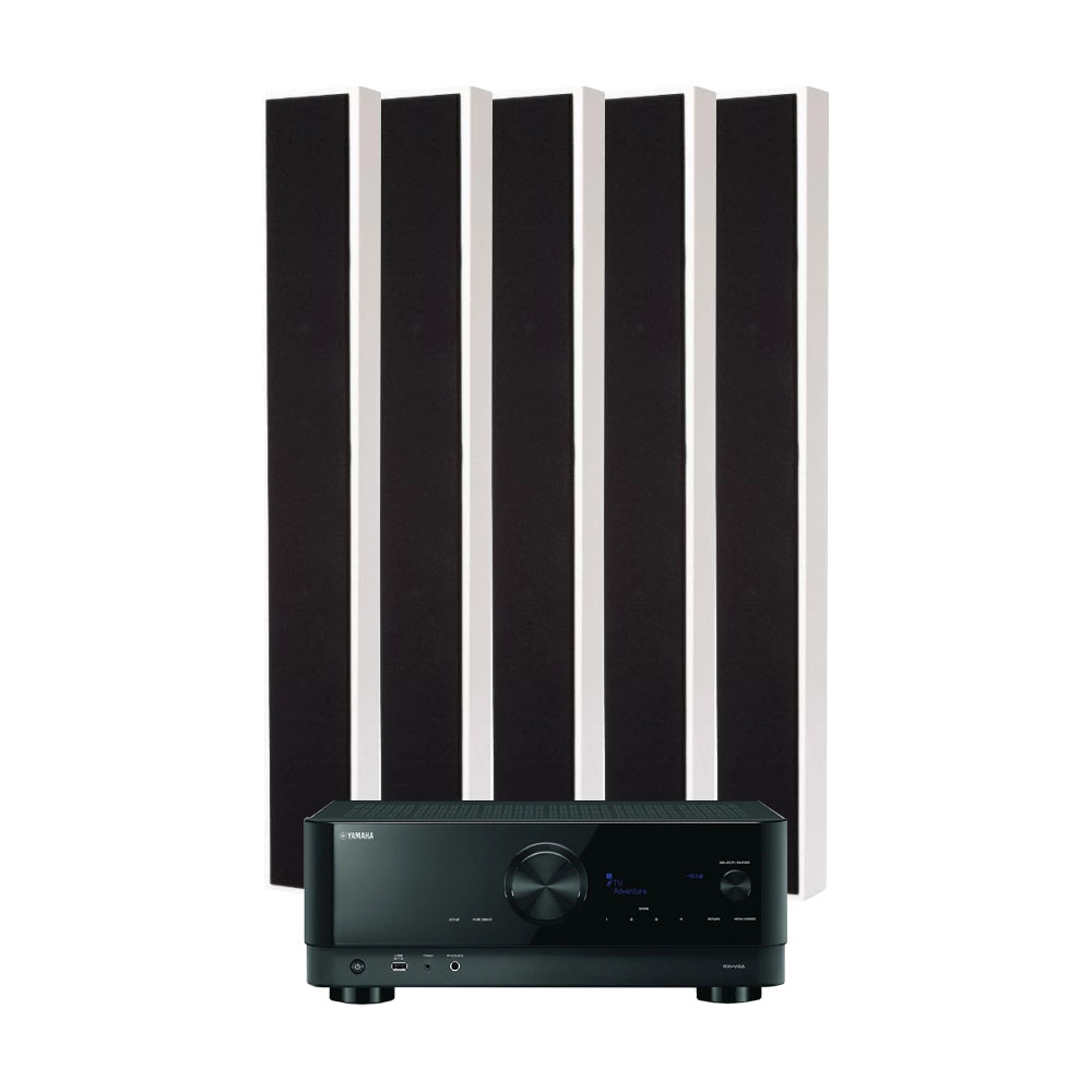 Yamaha RX-V4A i DLS Flatbox Slim XL, zestaw kina domowego 5.0, biały