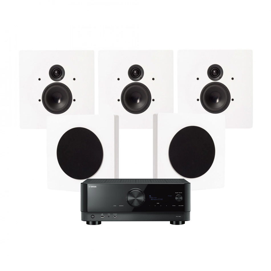 Yamaha RX-V6A i DLS Flatbox D-One On-Wall, zestaw kina domowego 5.0, biały