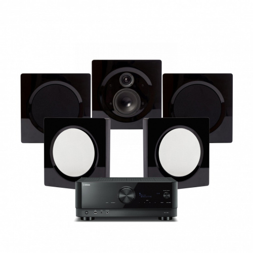 Yamaha RX-V6A i DLS Flatbox D-One, zestaw kina domowego 5.0, czarny pianinowy