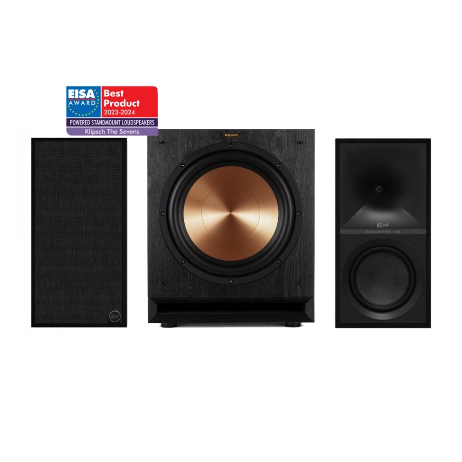 Klipsch The Sevens z SPL-120, aktywny pakiet głośników 2.1 w kolorze czarnym
